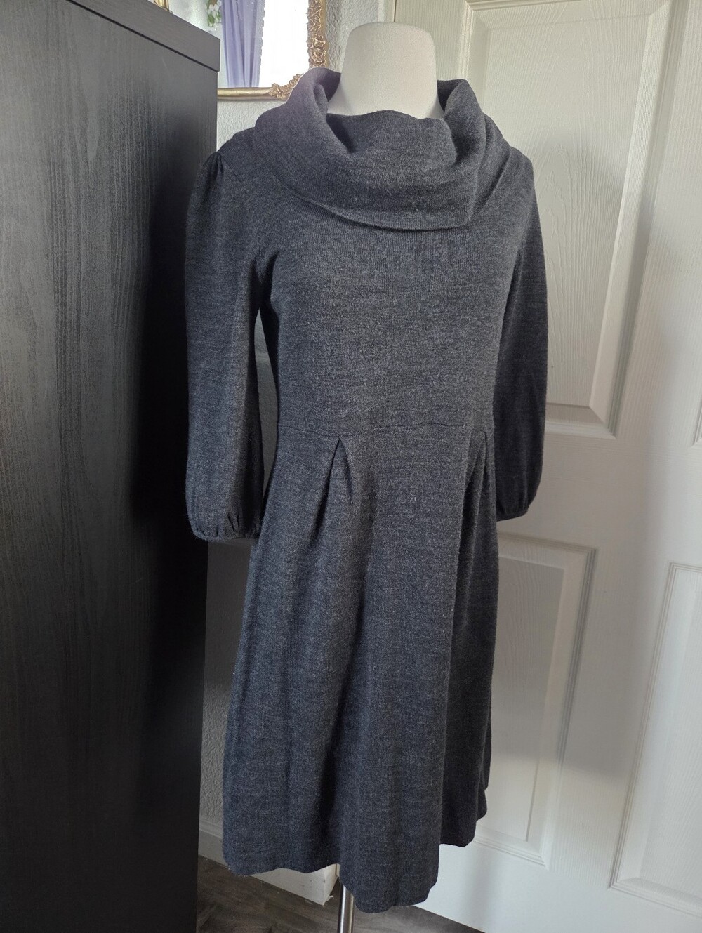 Gray Cowl Neck Sweater Dress Fit Flare Size Small